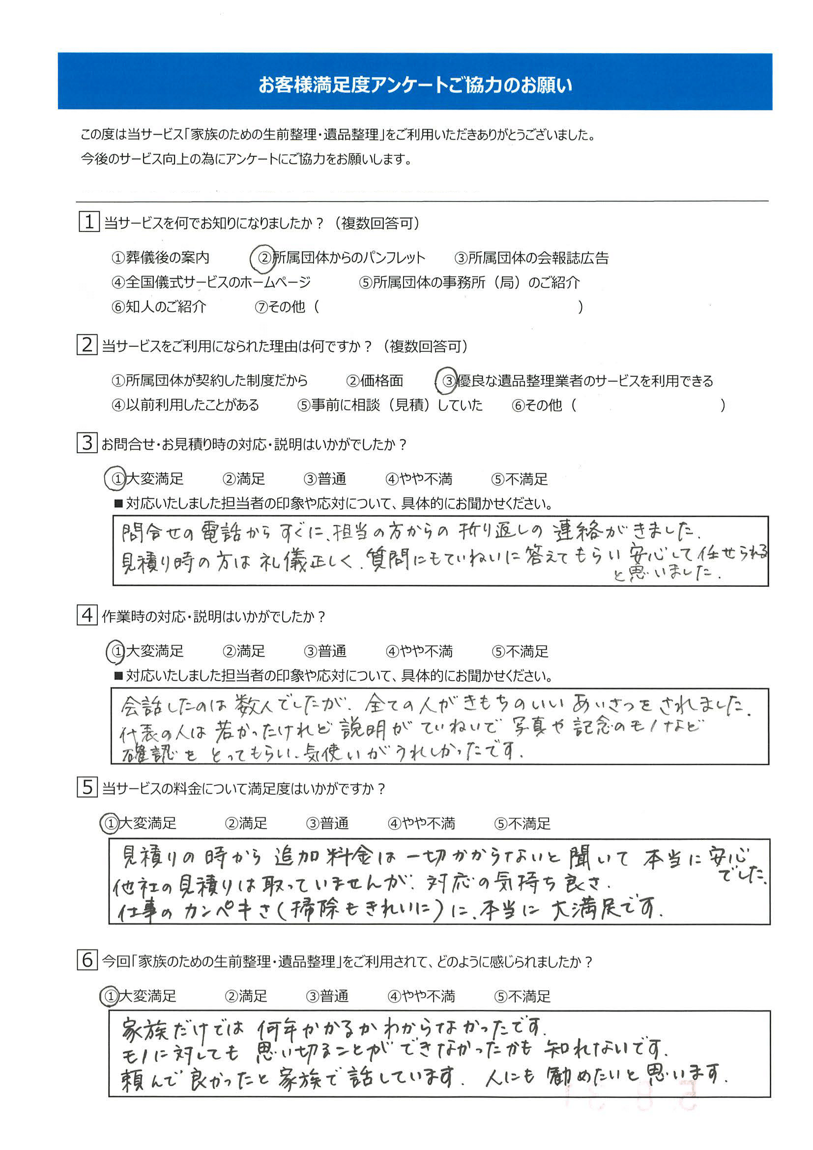 ご満足のお言葉（一例）
